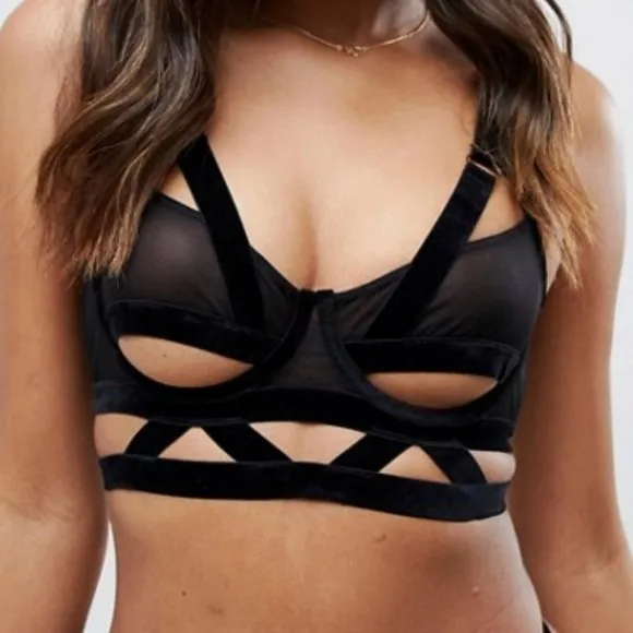 Penelope Strappy Cutout Velvet/Mesh Underwire Bra