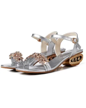 Plants Pattern Rhinestone Slingback Wedding Guest Shoes