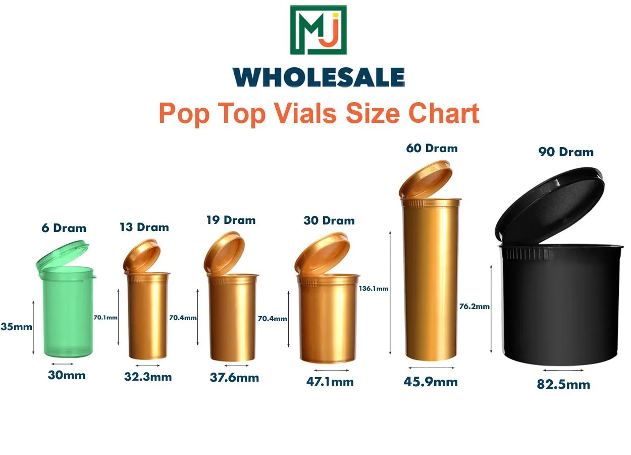 Pop Top Vial - 90 Dram - 1 Oz Opaque Black - (45, 180 OR 360 Count)