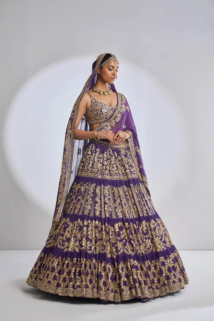 Purple Multi-Tiered Lehenga Set