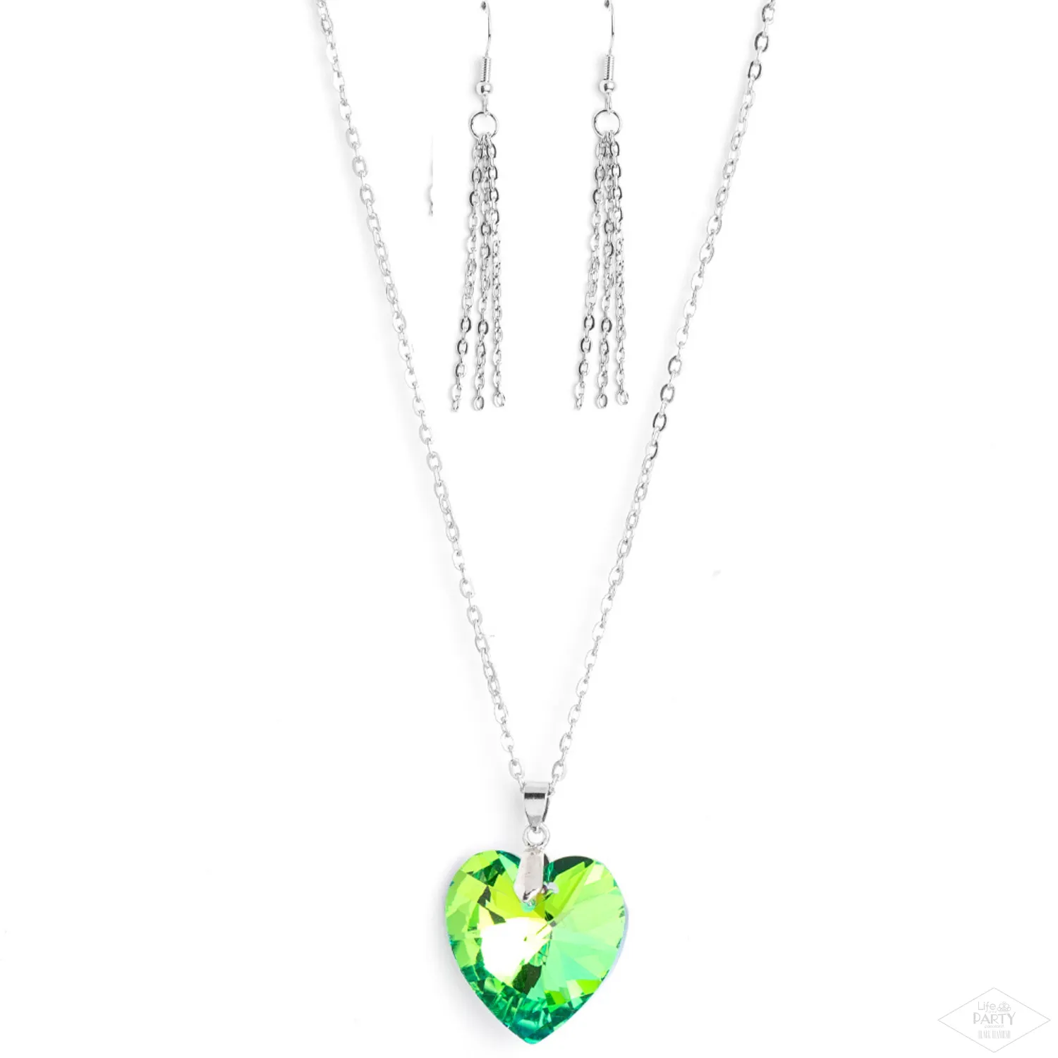 "LOVE HURTS" Silver Metal Multi Rainbow Rhinestone Heart Necklace Set