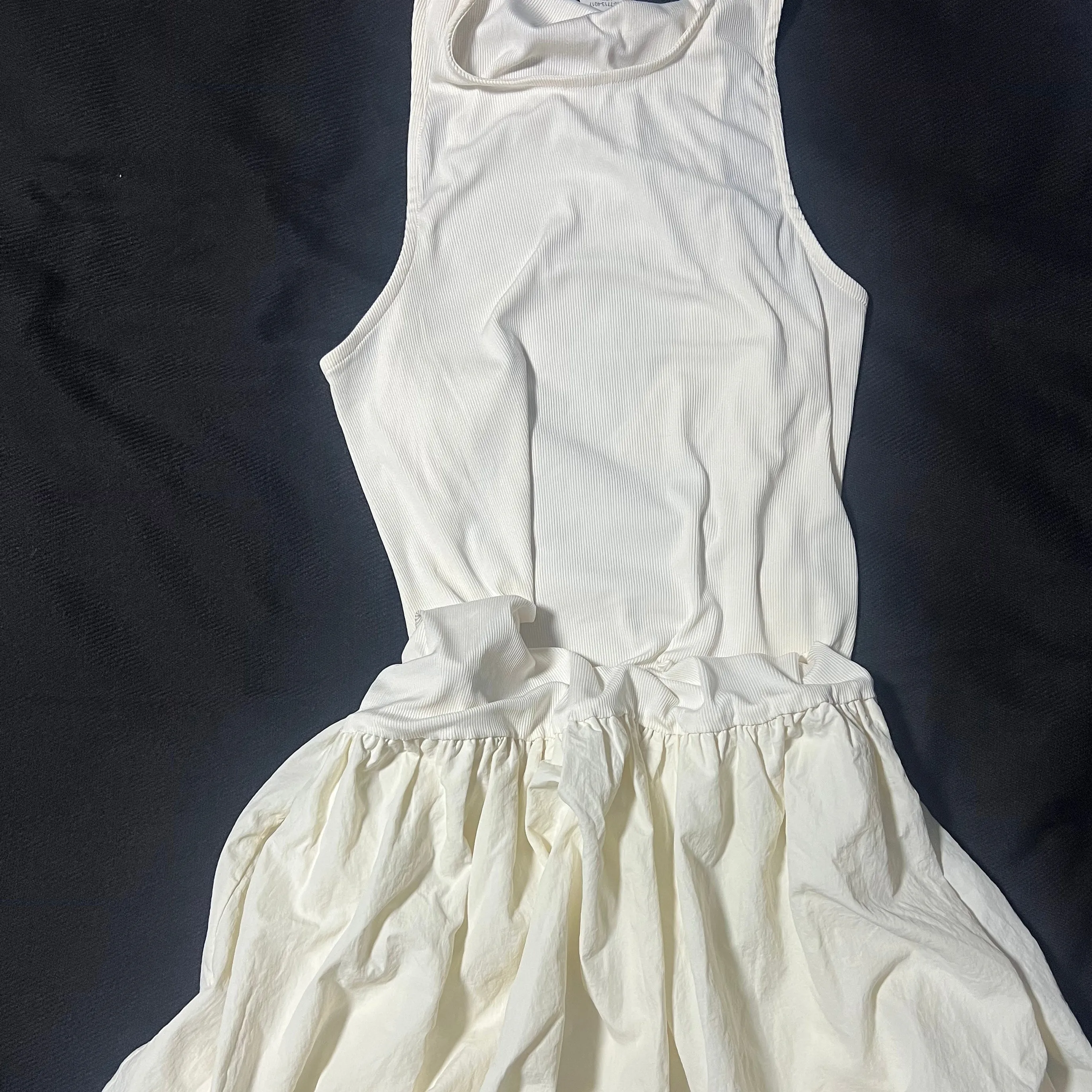 Rainbow  White Ribbed Tank Dress with Gathered Skirt | Size XXL