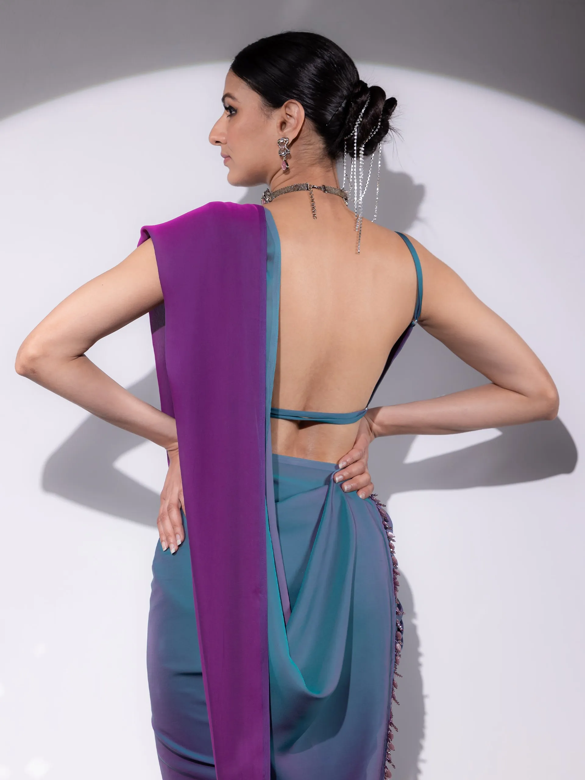Rarity Ombre Butter Chiffon Saree with Lace & Blouse fabric