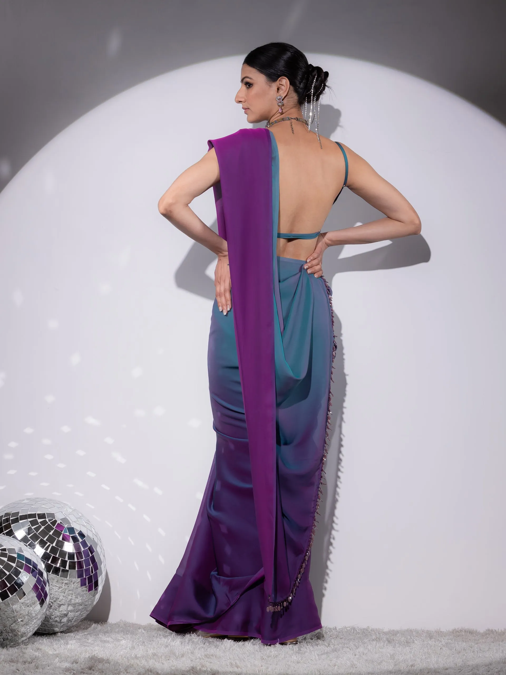 Rarity Ombre Butter Chiffon Saree with Lace & Blouse fabric
