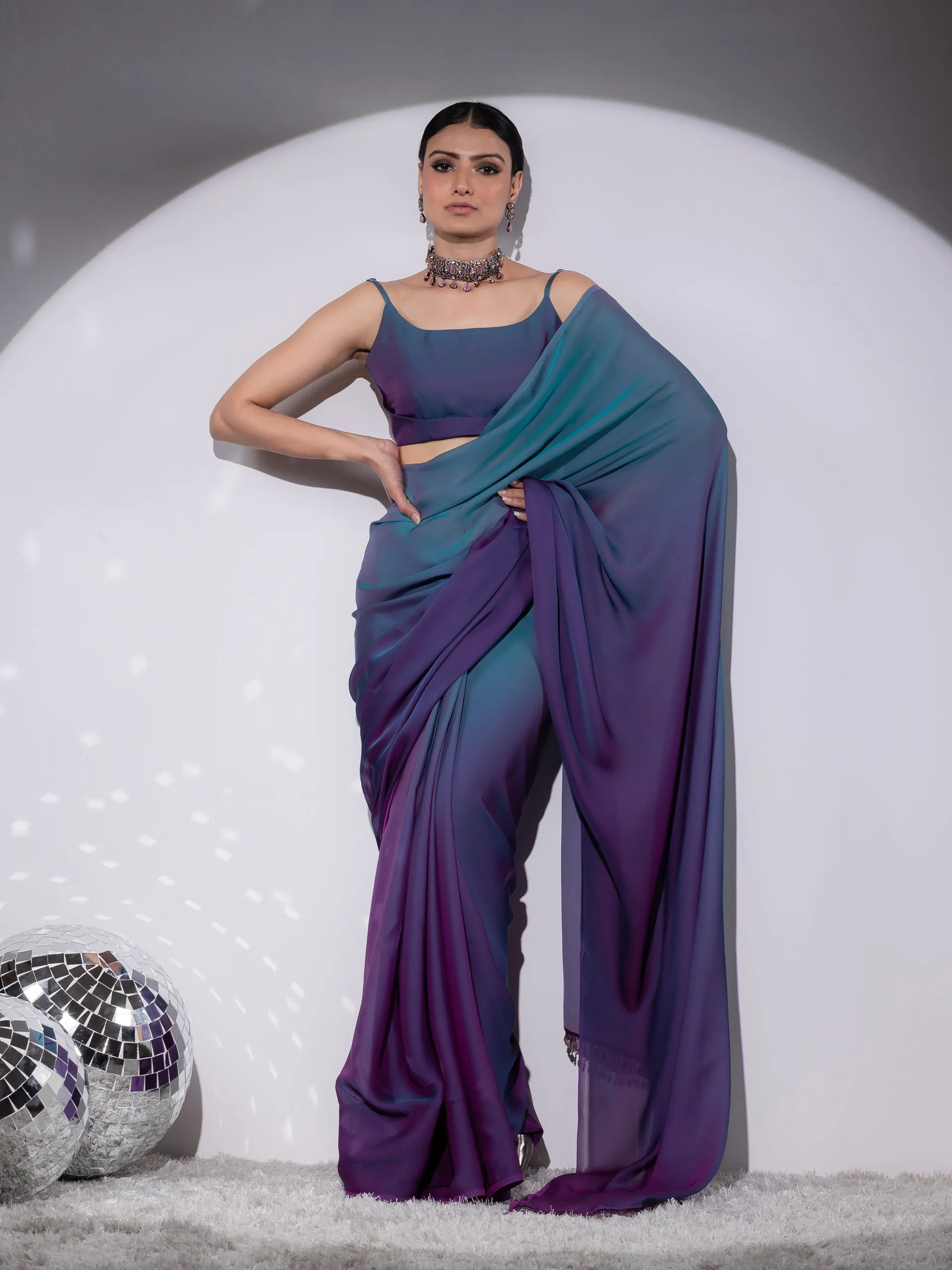 Rarity Ombre Butter Chiffon Saree with Lace & Blouse fabric