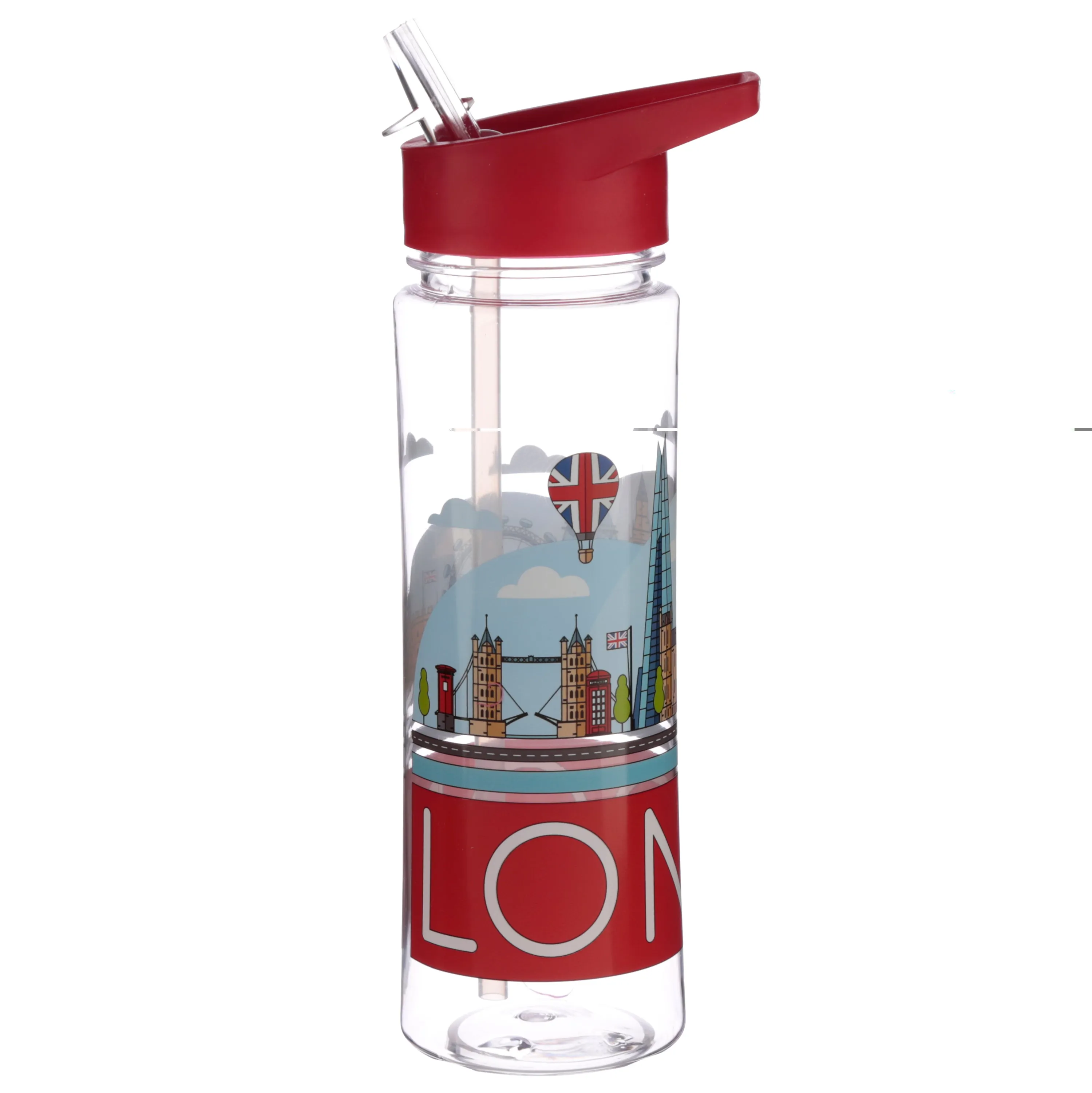 Reusable London Skyline 550ml Water Bottle with Flip Straw