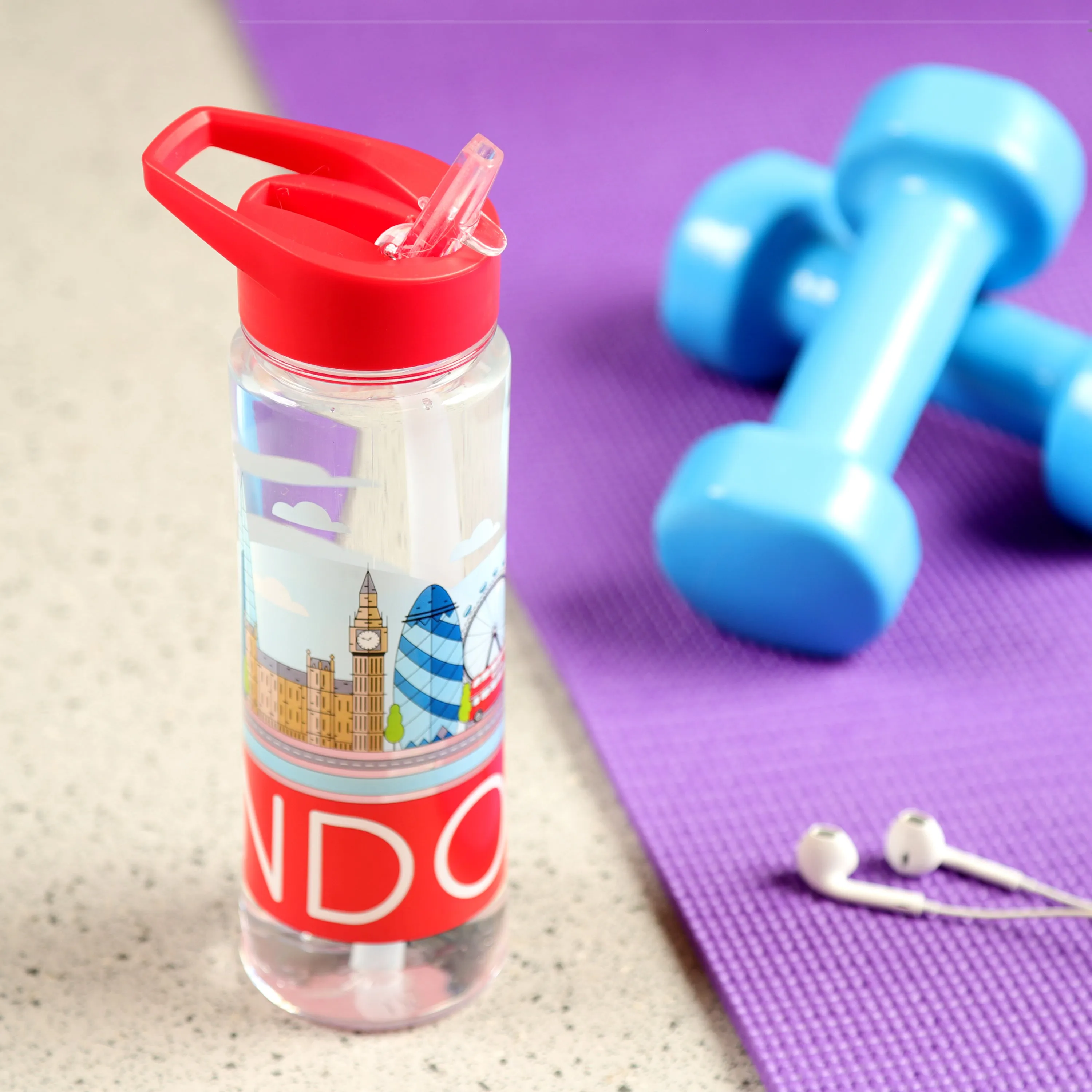 Reusable London Skyline 550ml Water Bottle with Flip Straw