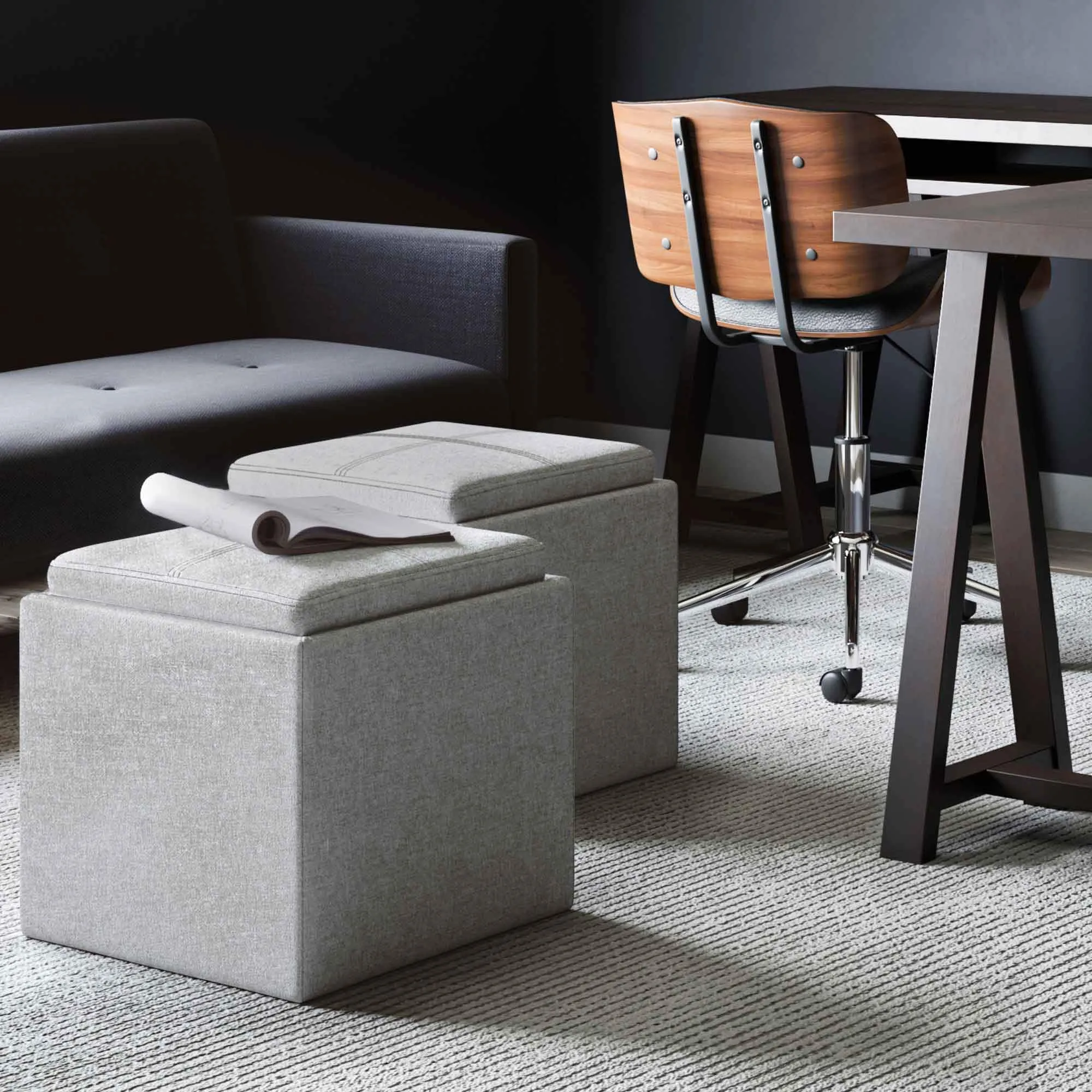 Rockwood Cube Storage Ottoman in Linen
