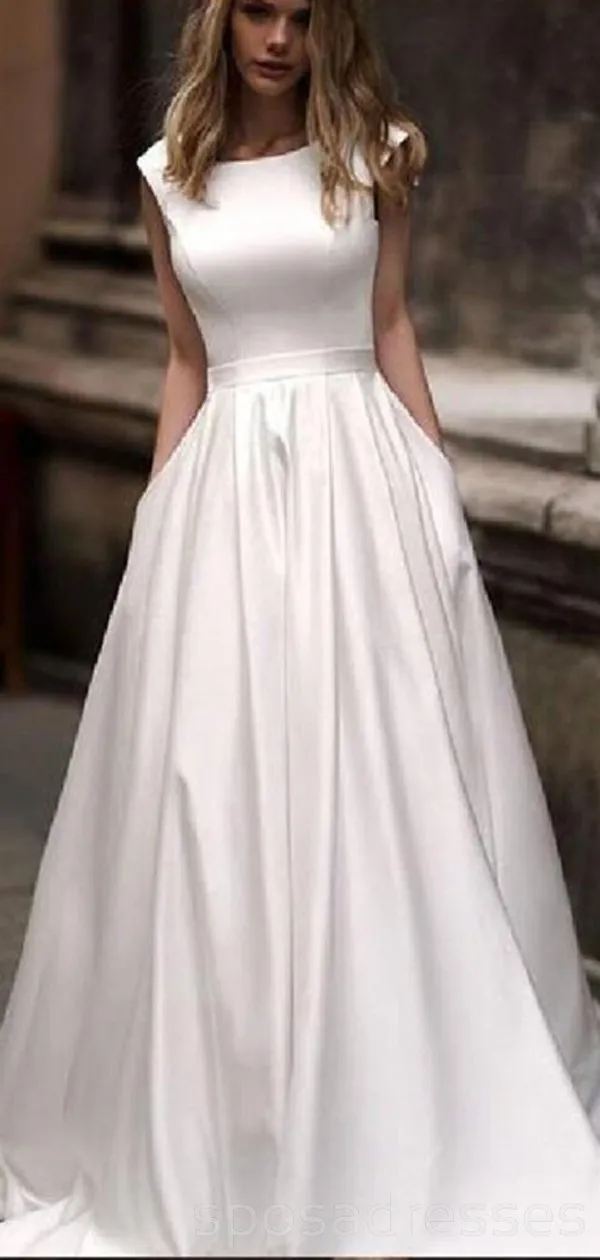 Scoop Simple Satin Elegant Cheap Wedding Dresses Online, Cheap Lace Bridal Dresses, WD465