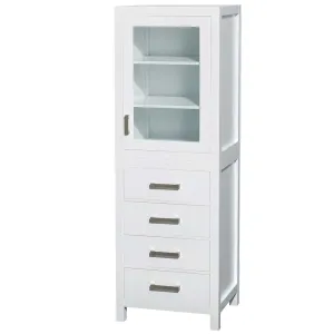 Sheffield 24 Inch Linen Tower in White with Shelved Cabinet Storage and 4 Drawers
