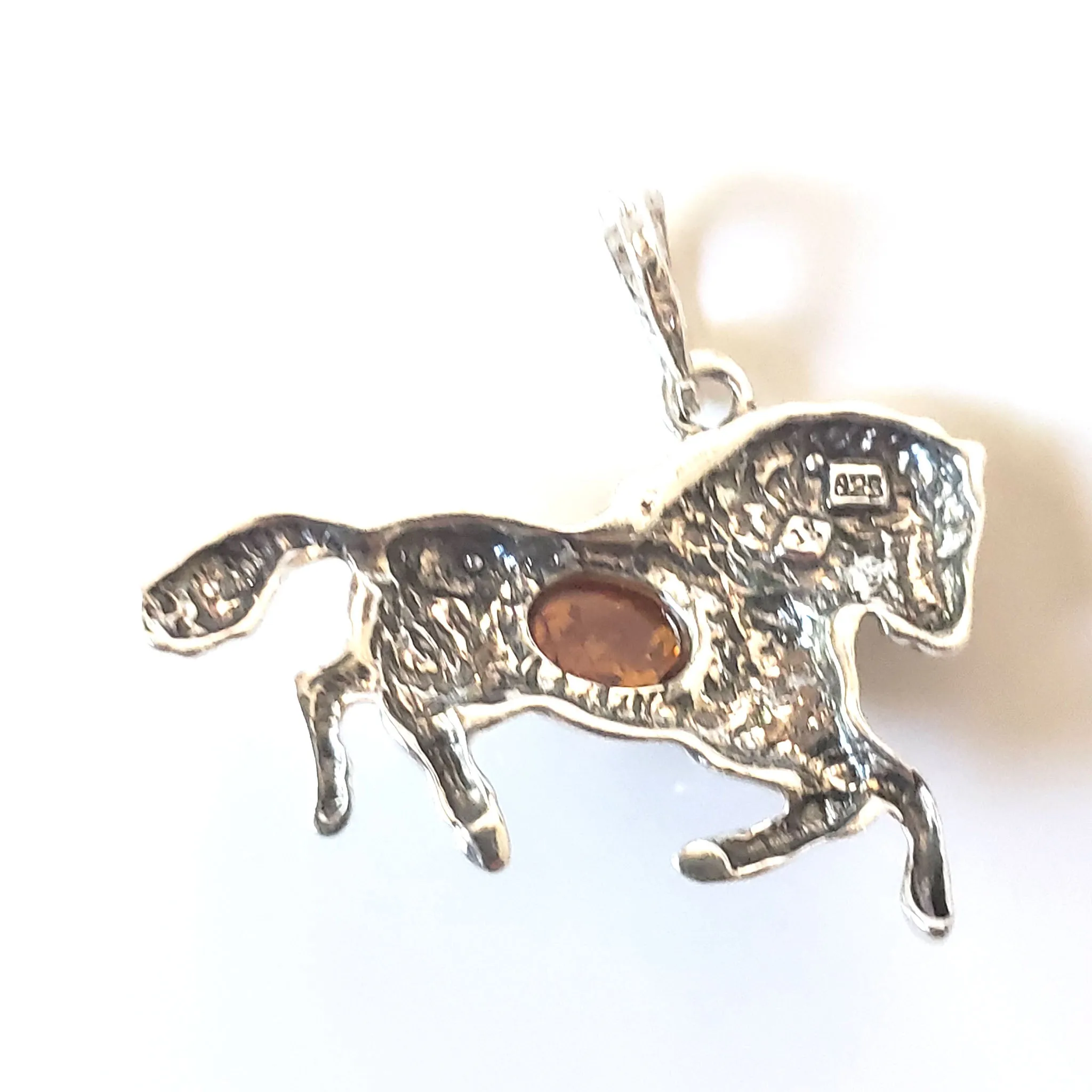 Silver Amber Running Horse Pendant