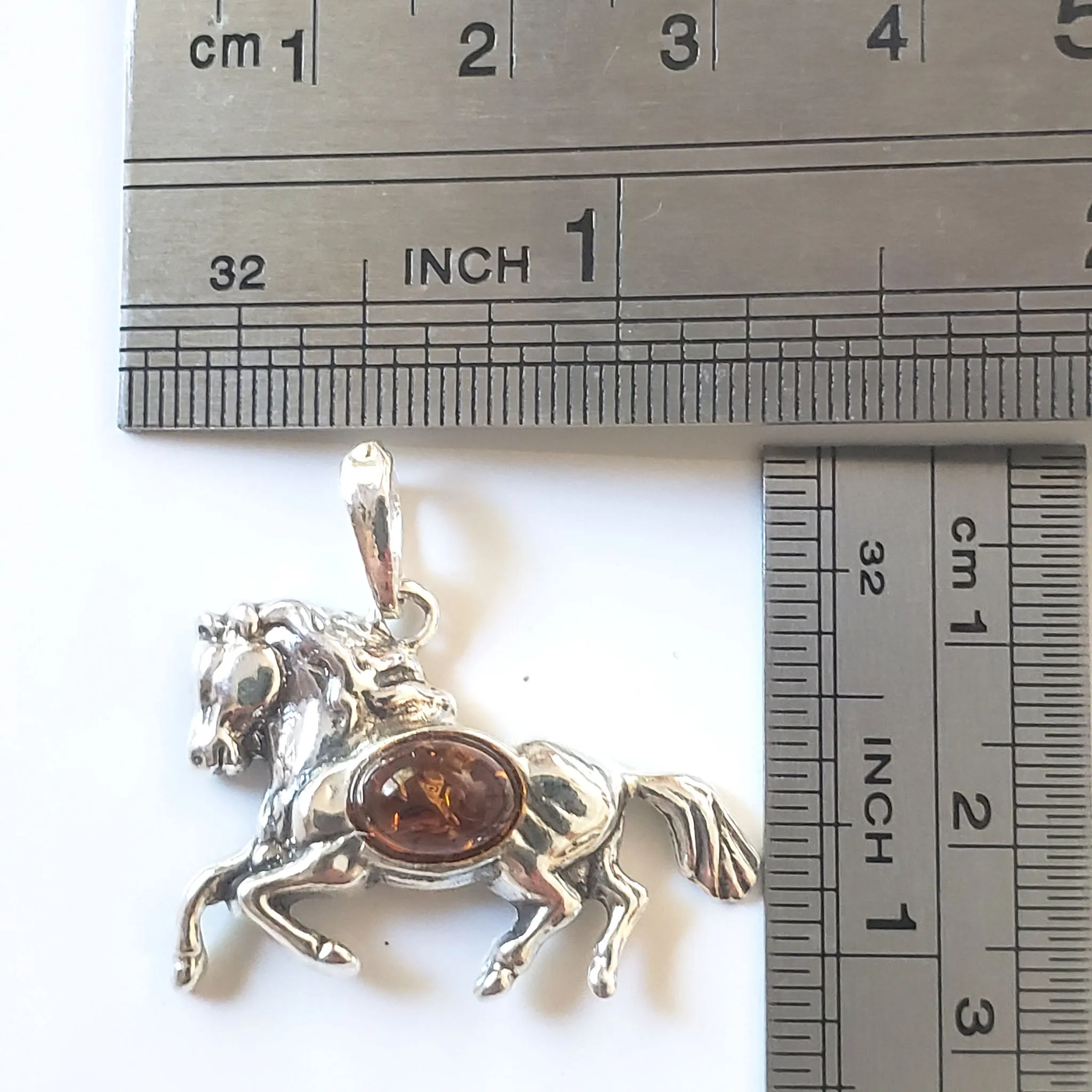 Silver Amber Running Horse Pendant