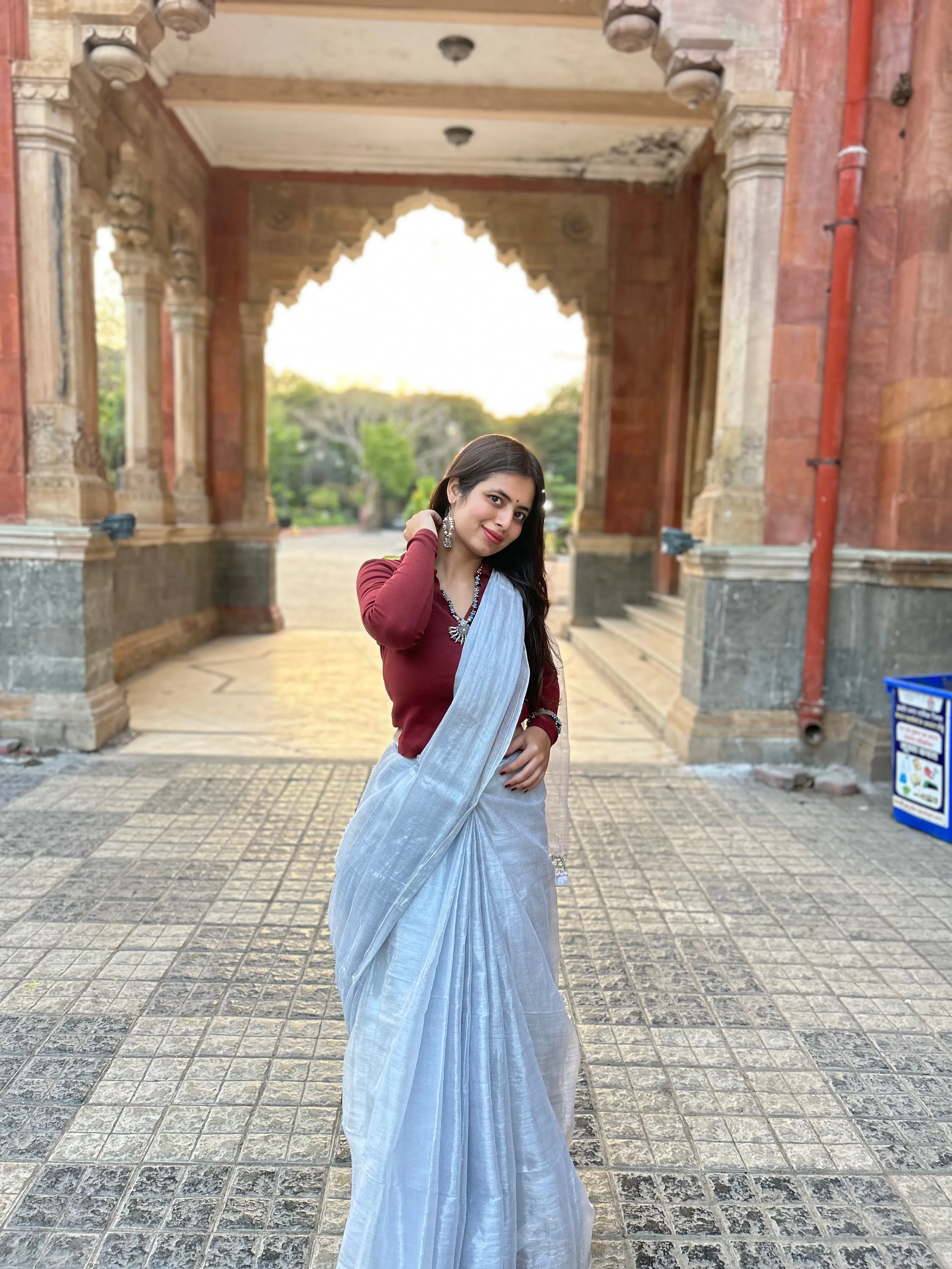 Silver Tissue Silk Saree With Blouse
