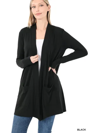 Slouchy Open Pocket Cardigan - Black