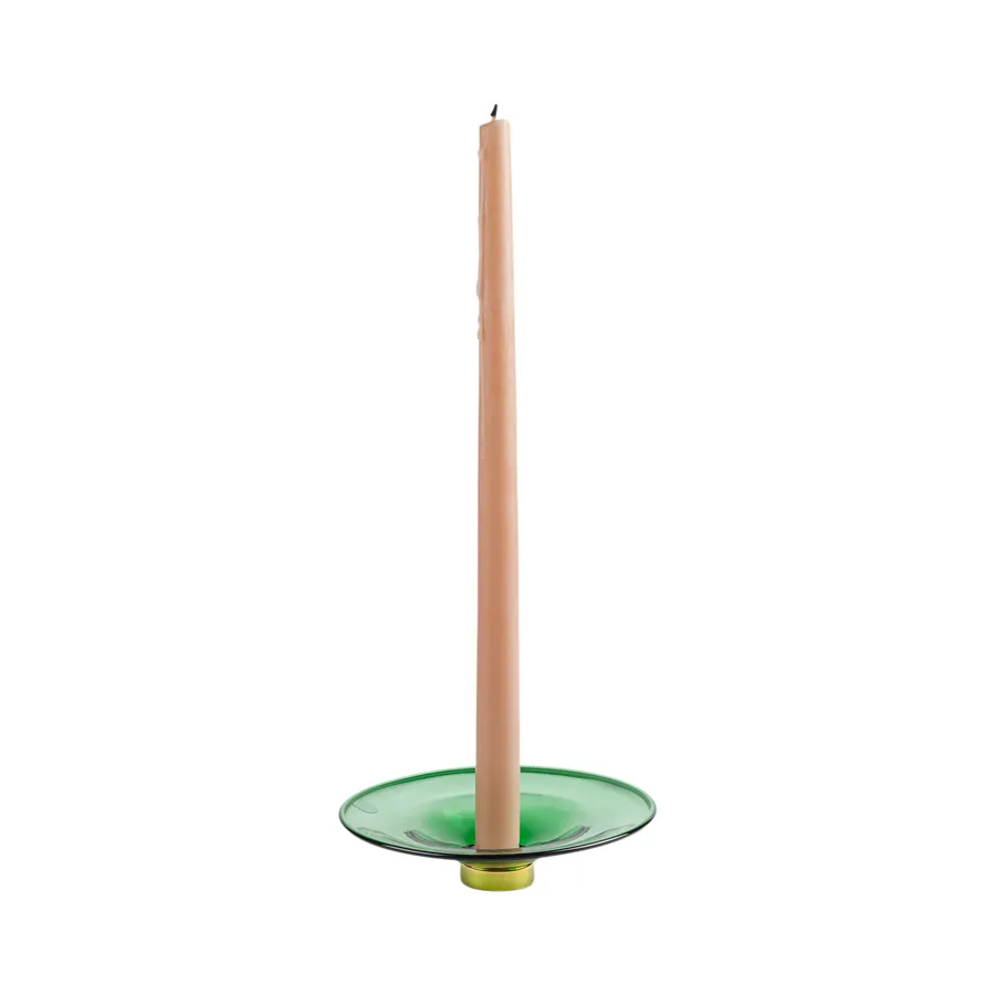 Small Brass or Silver Candle Holder with Glass and Brass Bobeché