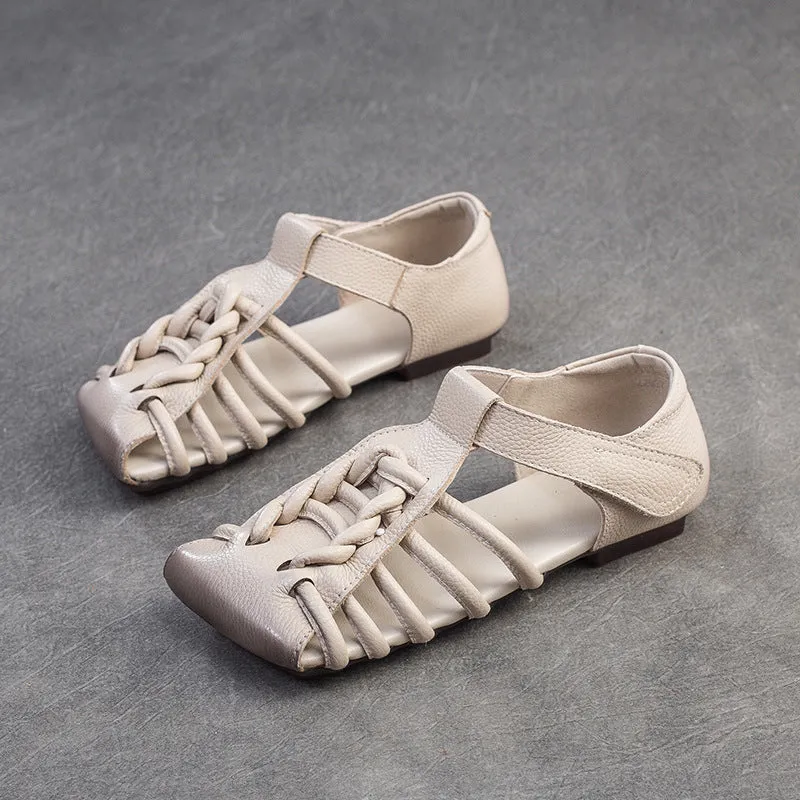 Square Toe Woven Leather Sandals
