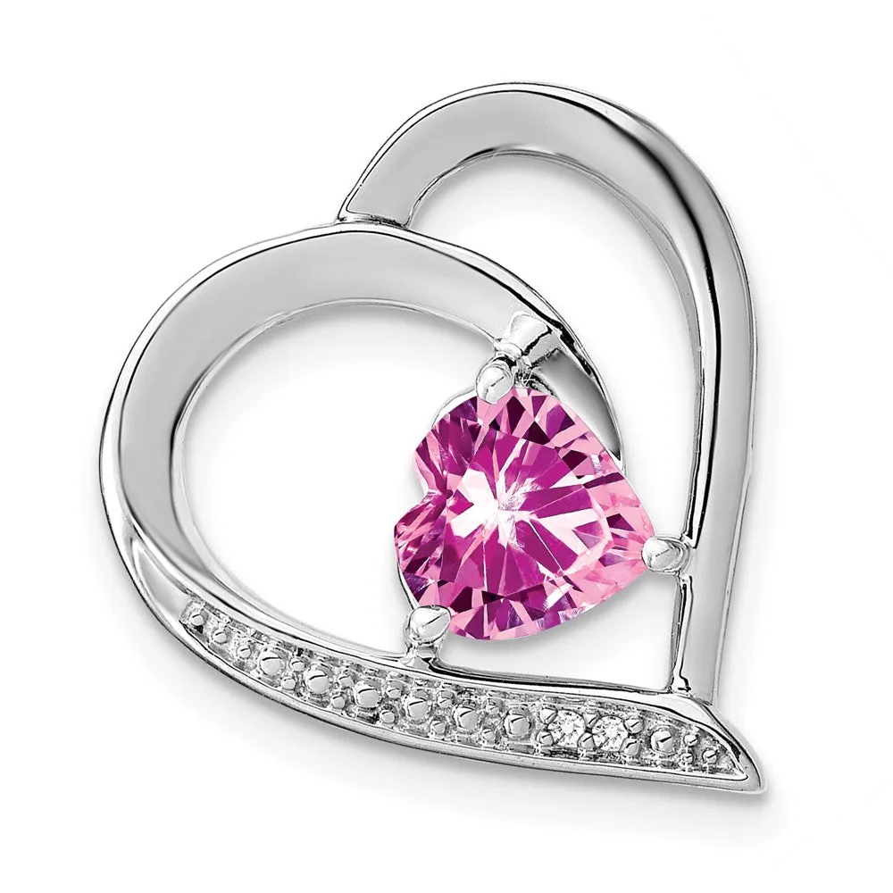 Sterling Silver Created Pink Sapphire and Diamond Pendant