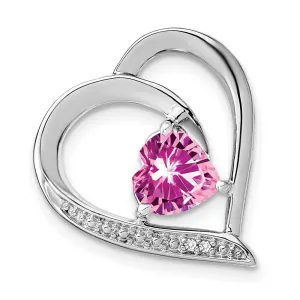 Sterling Silver Created Pink Sapphire and Diamond Pendant