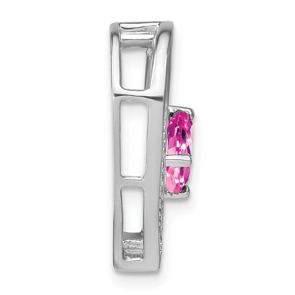 Sterling Silver Created Pink Sapphire and Diamond Pendant