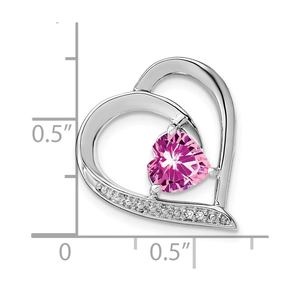 Sterling Silver Created Pink Sapphire and Diamond Pendant