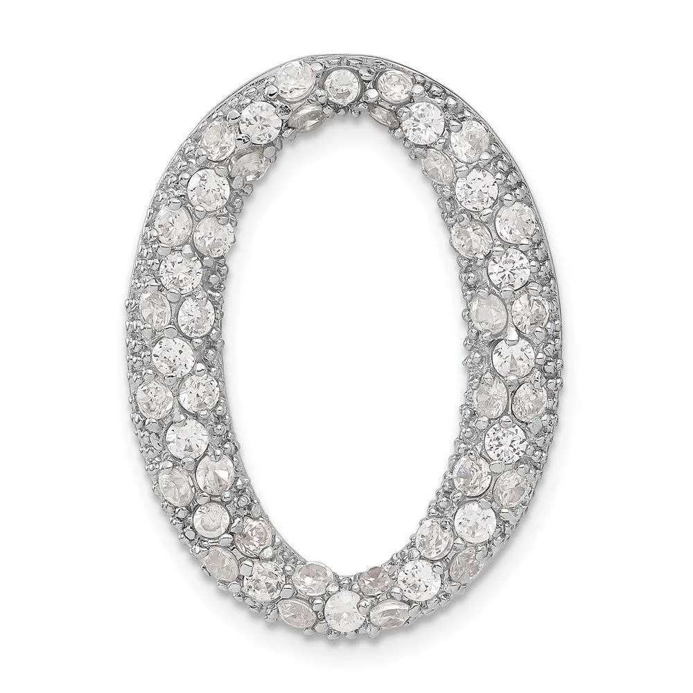 Sterling Silver CZ Oval Chain Slide Pendant