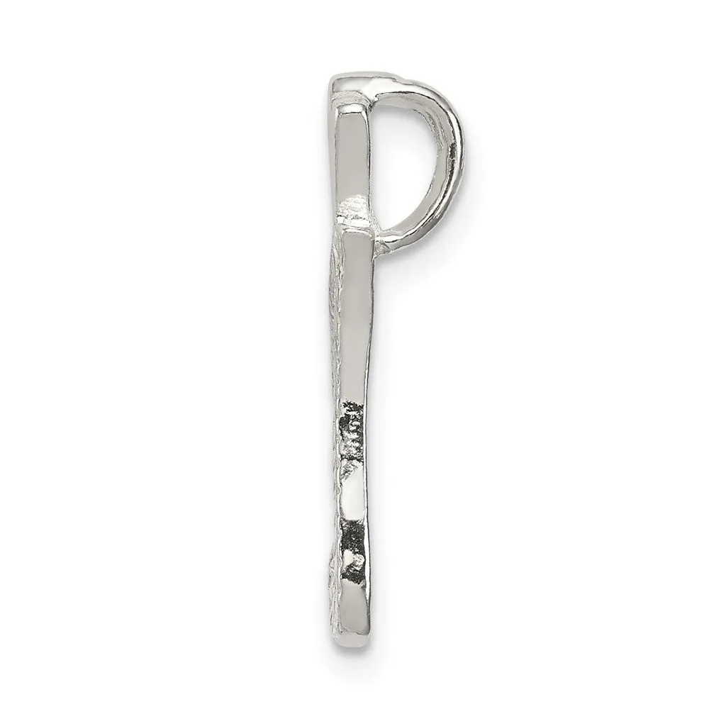 Sterling Silver Polished & Textured Letter I Initial Chain Slide