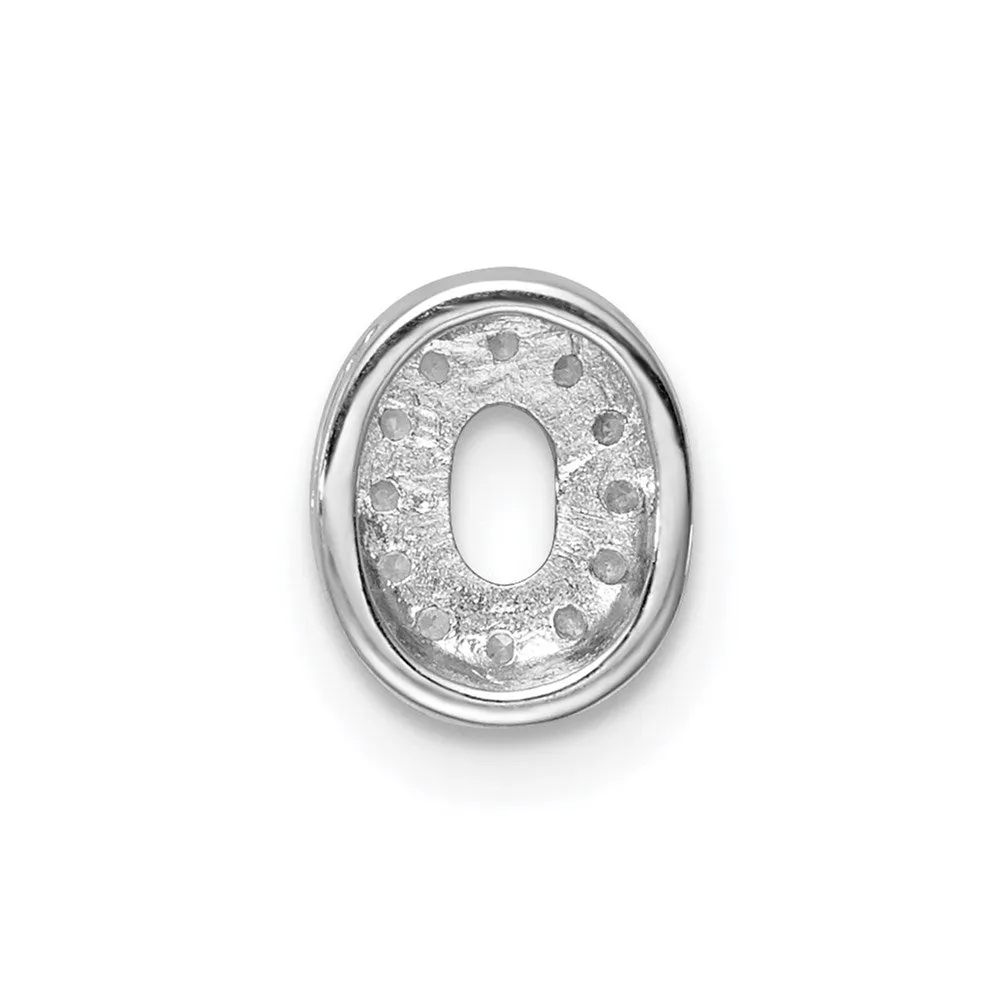 Sterling Silver Rhodium-plated CZ Letter O Initial Slide Charm