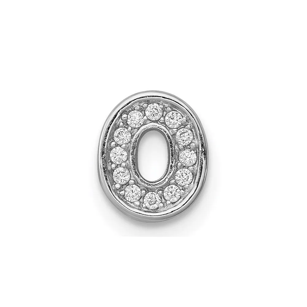Sterling Silver Rhodium-plated CZ Letter O Initial Slide Charm