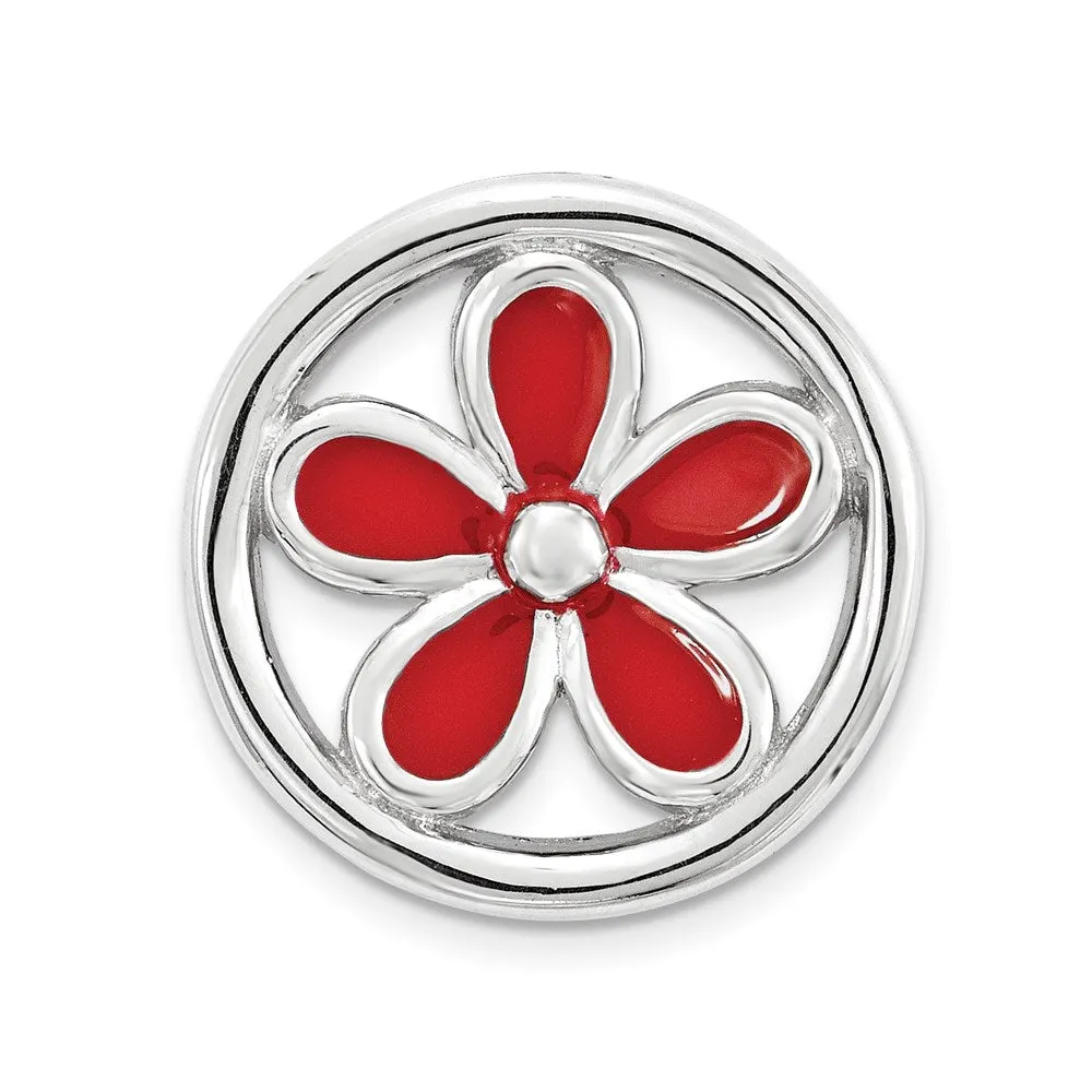 Sterling Silver Stackable Expressions Sm Red Enameled Flower Chain Slide