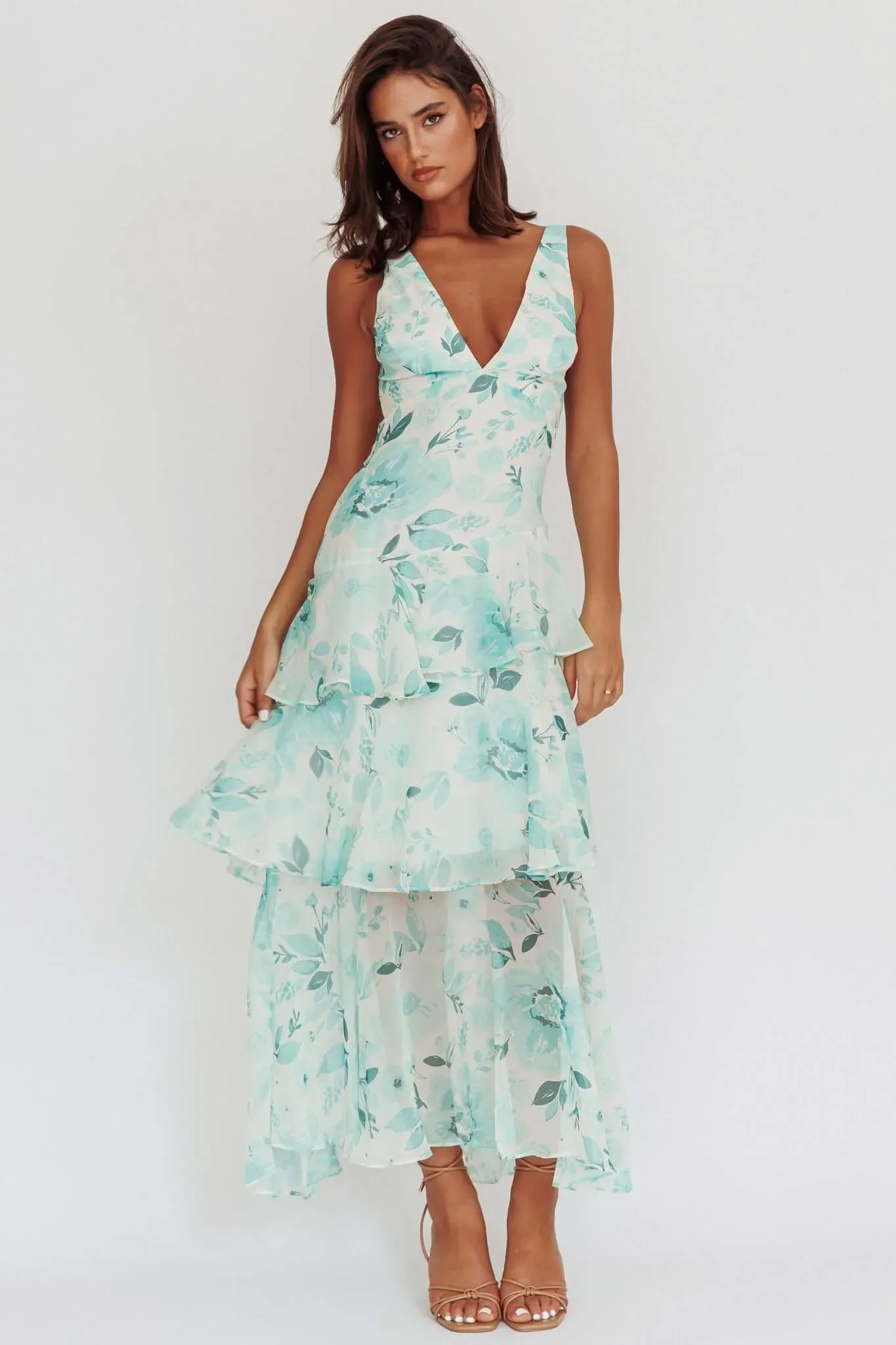 Strappy Back Ruffle Midi Dress