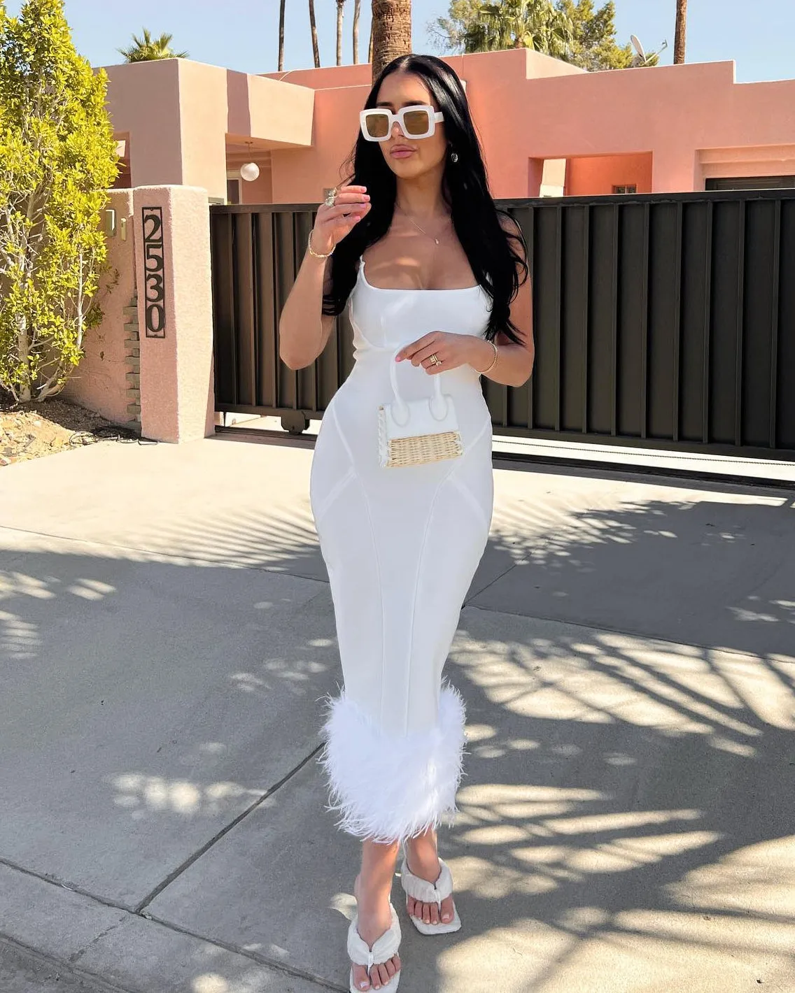 Strappy Feather Midi Bandage Dress