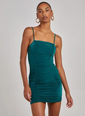 Strappy Gathered Slinky Mini Dress