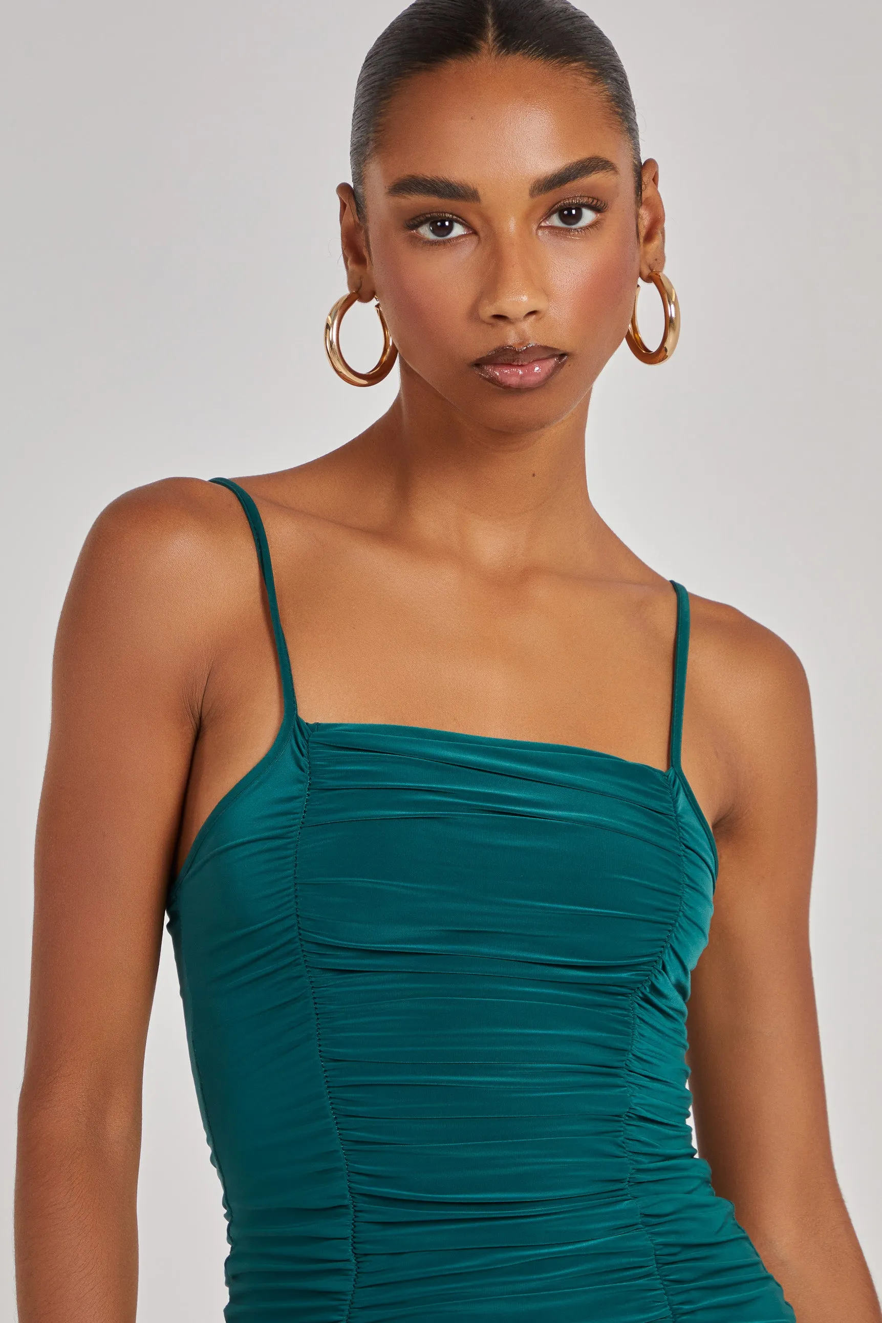 Strappy Gathered Slinky Mini Dress