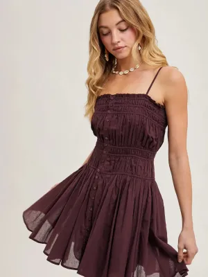 Suz Smocked Button Down Sleeveless Mini Slip Dress