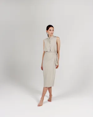 The Midi Wrap Pareo Wrap Skirt in Bone