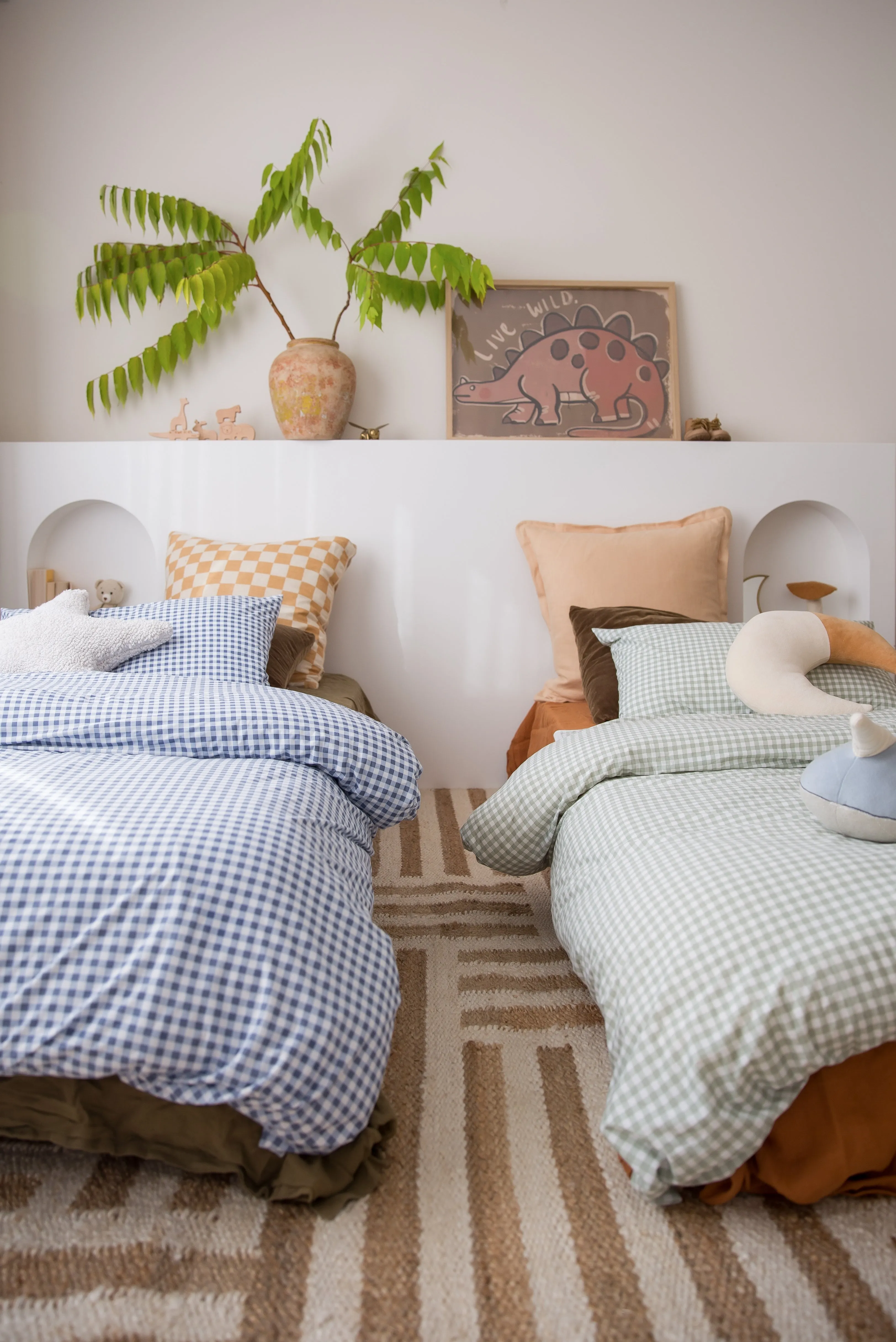 The Midnight Gang Sage Gingham Waterproof Doona Cover
