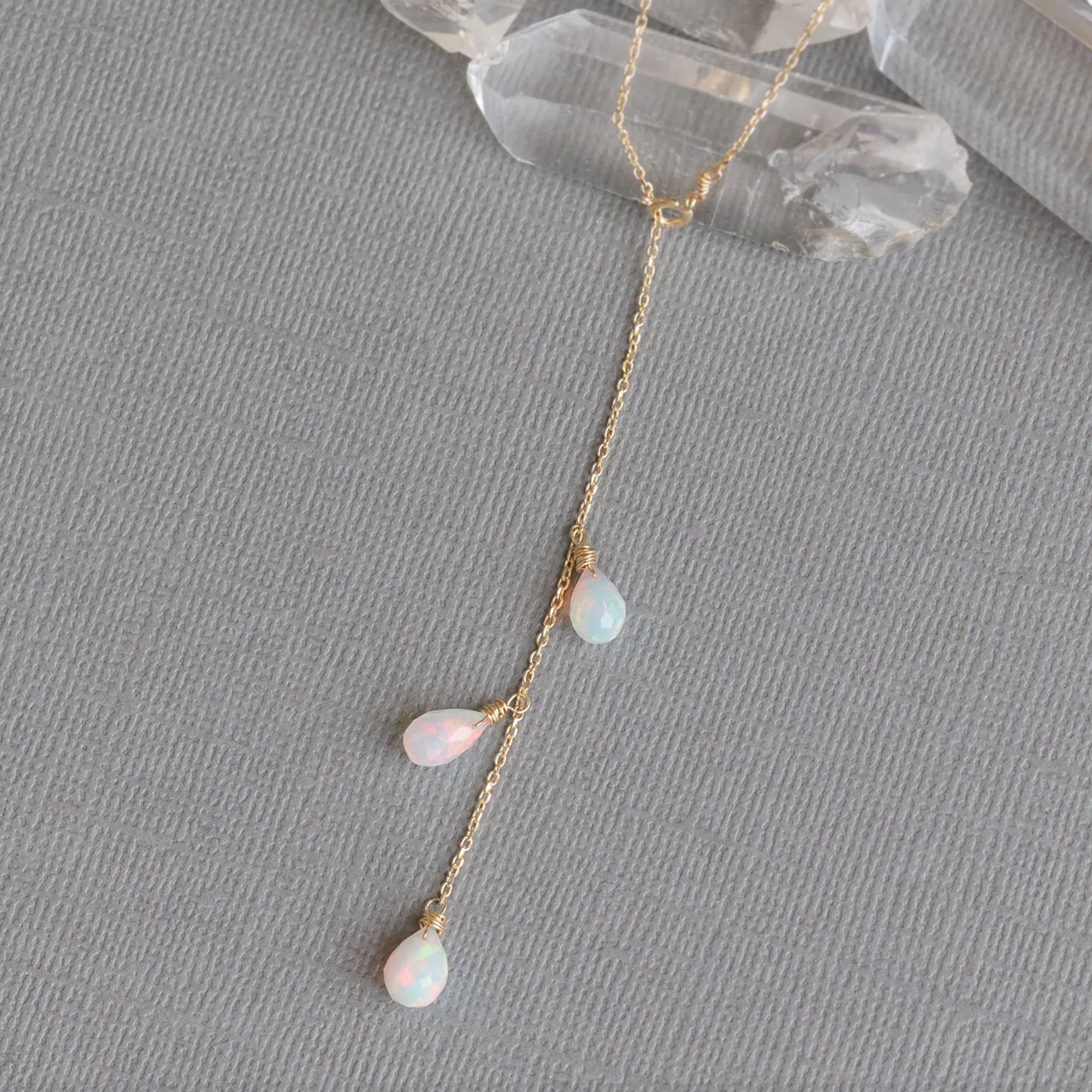 The Opal Cascade Lariat Necklace | 10K Yellow Gold