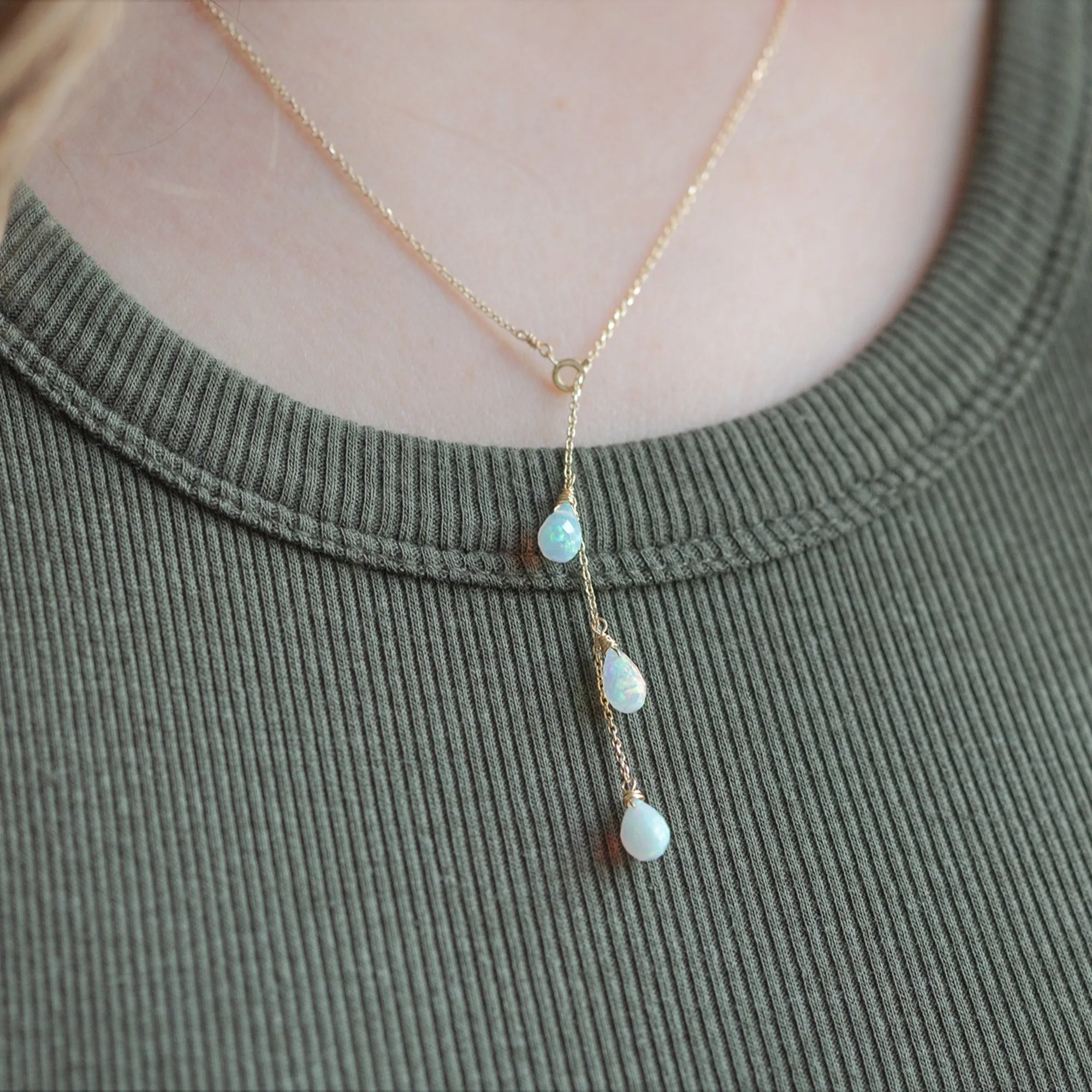 The Opal Cascade Lariat Necklace | 10K Yellow Gold