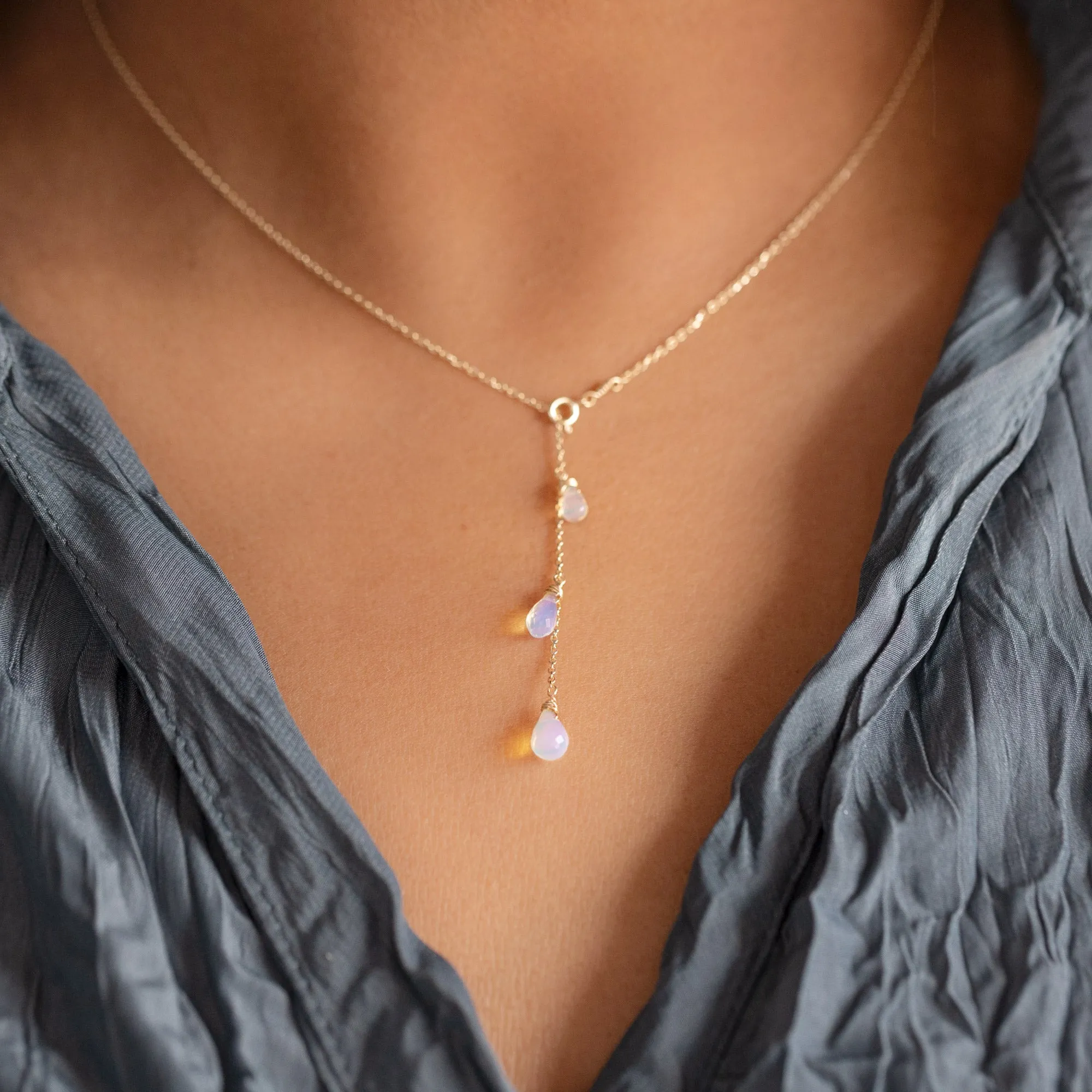 The Opal Cascade Lariat Necklace | 10K Yellow Gold