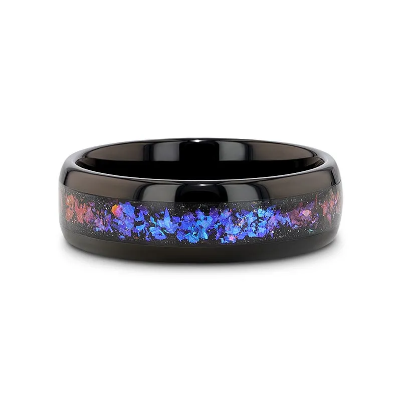 Thorsten COSMIC Black Tungsten Crushed Alexandrite and Dark Blue & Purple Goldstone Ring - 4mm & 8mm