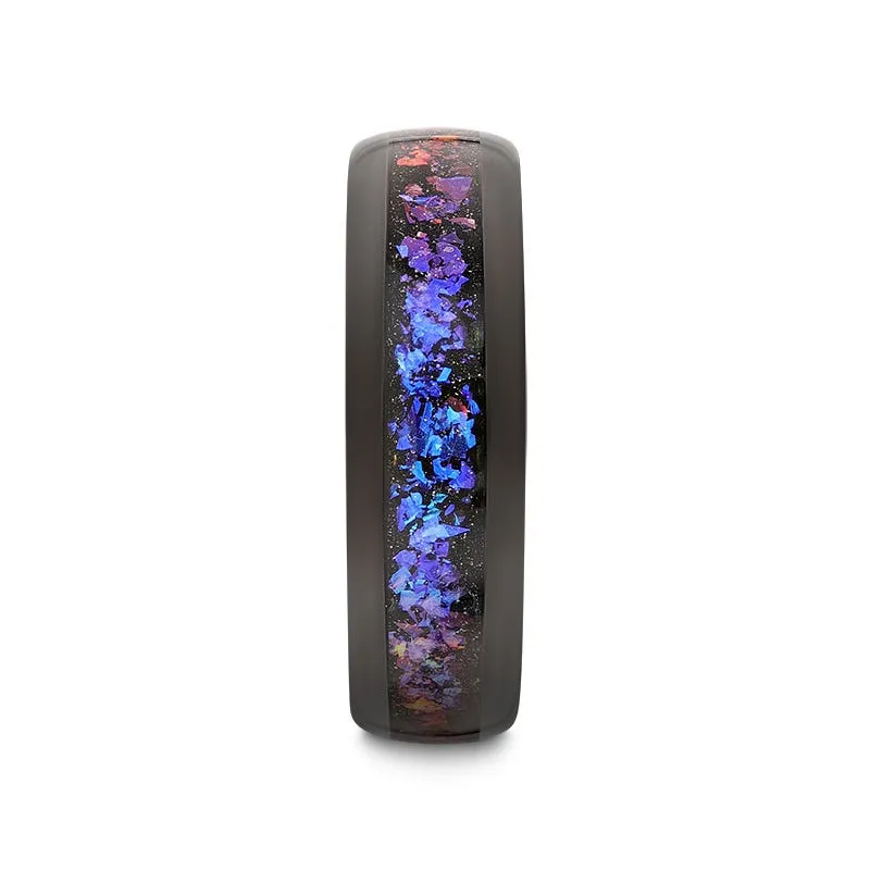 Thorsten COSMIC Black Tungsten Crushed Alexandrite and Dark Blue & Purple Goldstone Ring - 4mm & 8mm