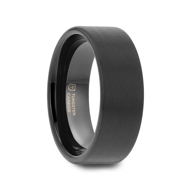 Thorsten SAN ANTONIO Flat Black Tungsten Carbide Band with Brushed Finish - 2mm - 12mm