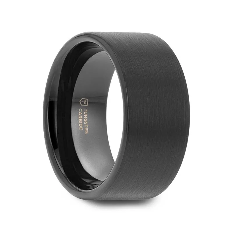 Thorsten SAN ANTONIO Flat Black Tungsten Carbide Band with Brushed Finish - 2mm - 12mm