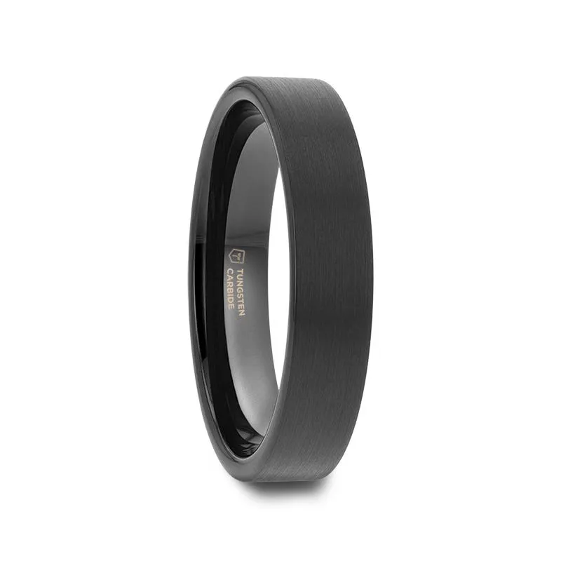 Thorsten SAN ANTONIO Flat Black Tungsten Carbide Band with Brushed Finish - 2mm - 12mm