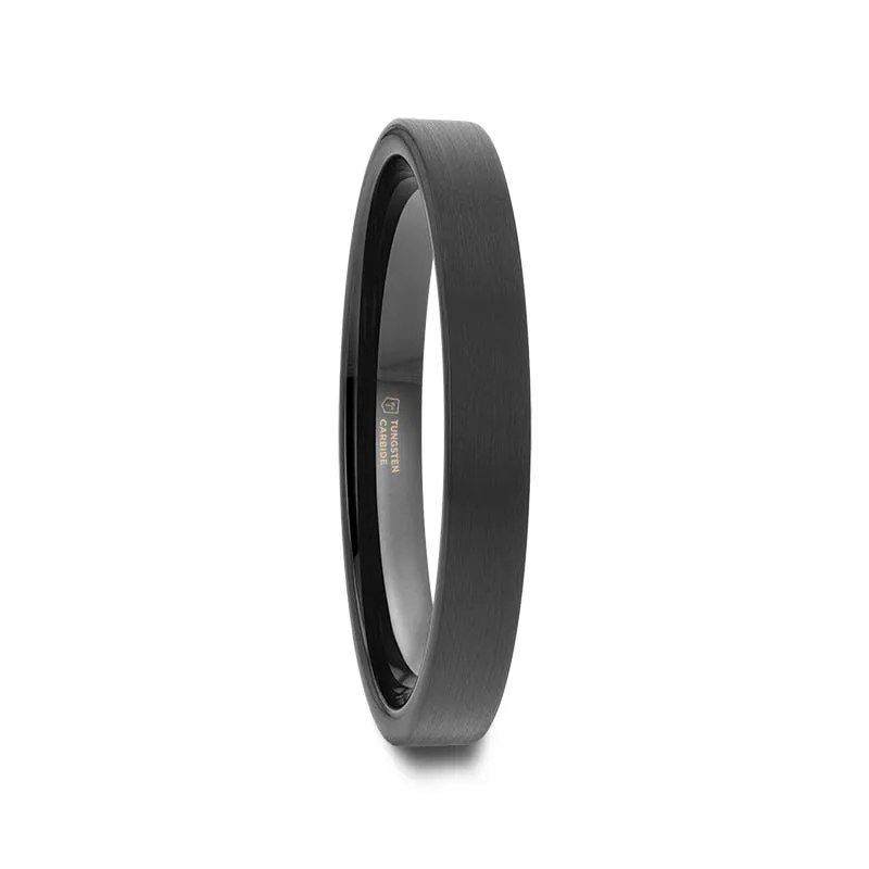 Thorsten SAN ANTONIO Flat Black Tungsten Carbide Band with Brushed Finish - 2mm - 12mm
