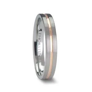 Thorsten ZEUS Flat Brushed Finish Tungsten Carbide Ring with Rose Gold Plated Groove - 4mm - 10mm