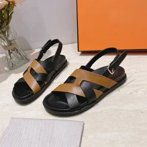 two-tone leather sandals