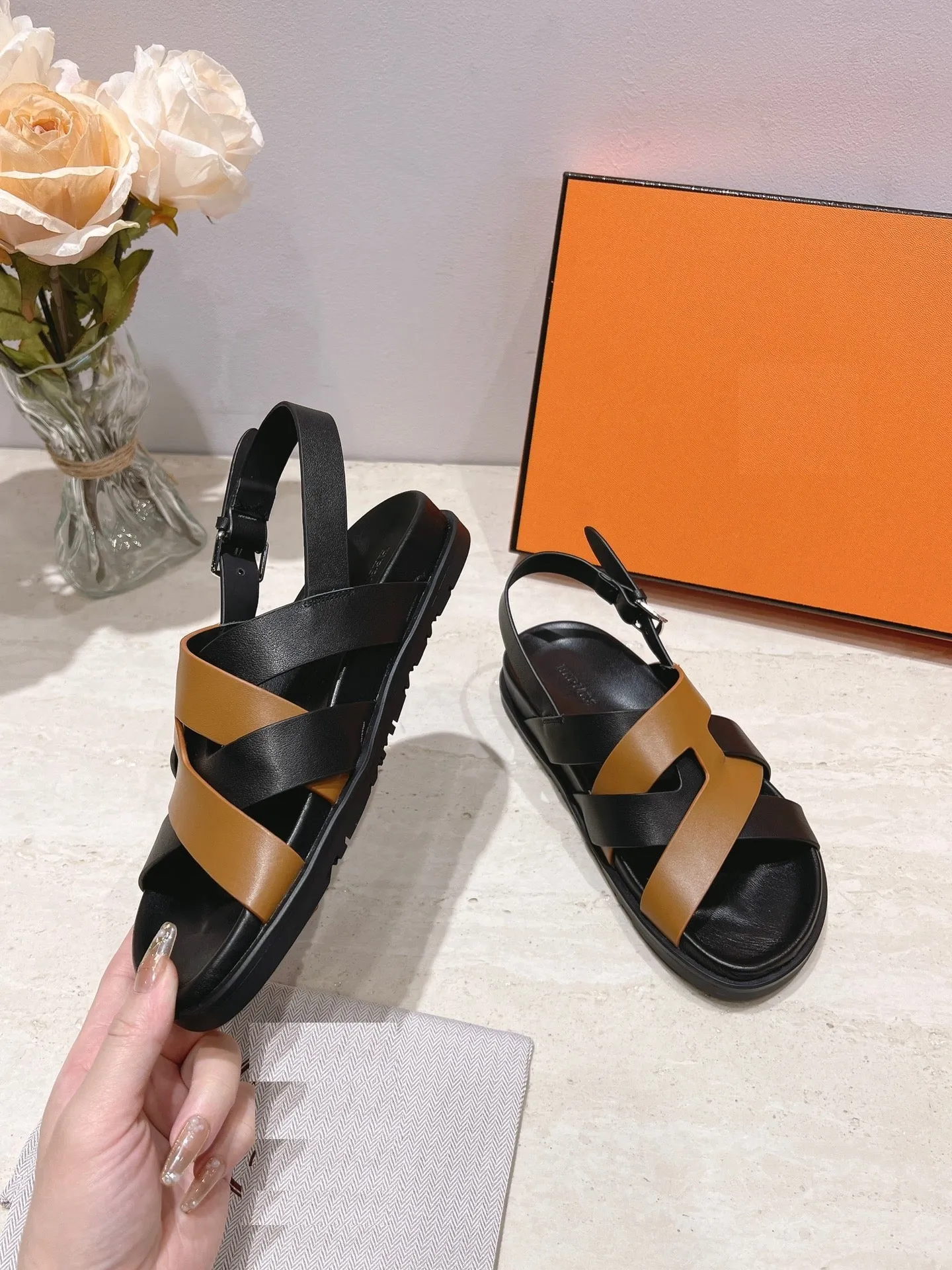 two-tone leather sandals