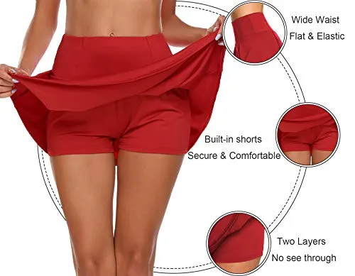 UMINA Active Skort Women Athletic Tennis Skorts for Running Golf Workout Wine Red