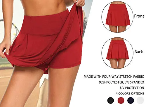 UMINA Active Skort Women Athletic Tennis Skorts for Running Golf Workout Wine Red